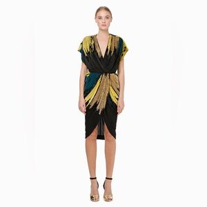 Black & Gold Embroidered Wraparound Cocktail Dress